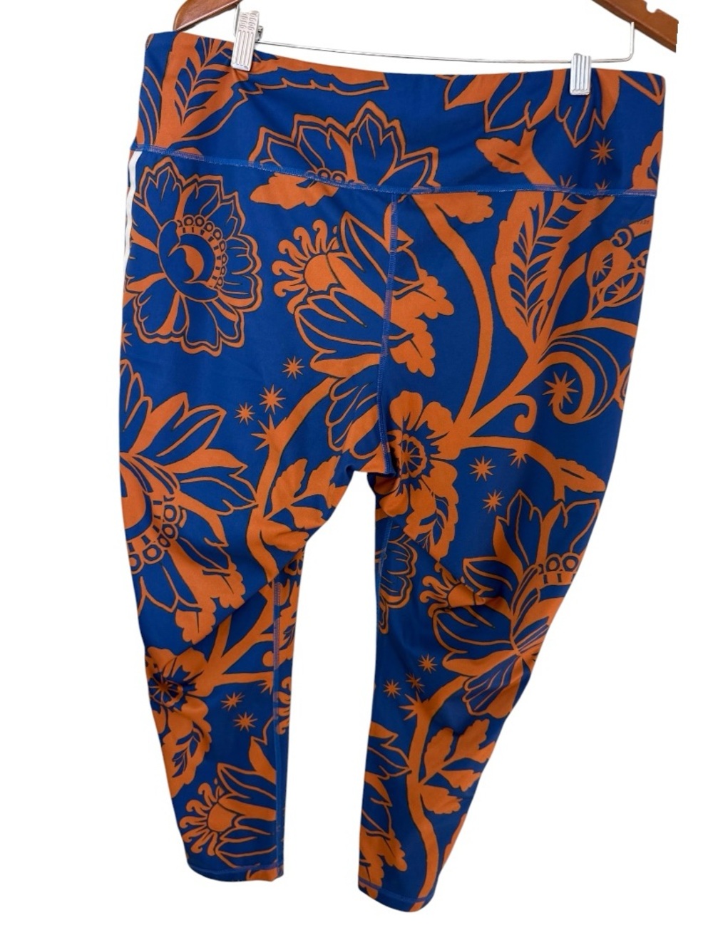 adidas womens 3X true plus size blue & copper Floral Print Leggings cropped EUC - Picture 2 of 11